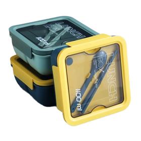 比鲁斯 新款莫兰迪日式餐盘儿童便当盒微波炉饭盒简约密封防漏学生分格午餐盒d129勺子【包邮直发】