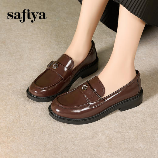 Safiya/索菲娅2024复古玫瑰扣百搭一脚蹬粗跟软底英伦乐福鞋 SF43112155 商品图6