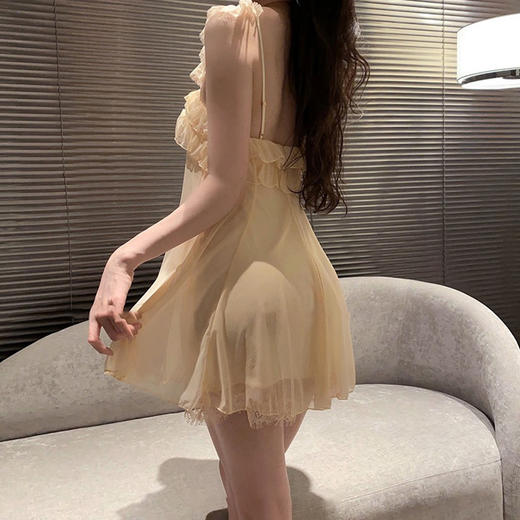【夏季性感甜美少女一字肩睡裙】浪漫又迷人一字肩睡裙，蕾丝花边甜美又好看，纯欲少女感十足网纱吊带裙公主风睡衣柔软外穿QQ 商品图3