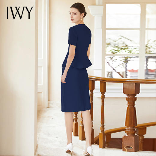 IWY/夏季新款藏蓝色短袖连衣裙夏气质时尚通勤干练假两件职业装CS2026 商品图4