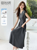 【专属特价】熙世界灰色气质V领连衣裙夏2025新款高级感休闲修身显瘦长裙子 商品缩略图0