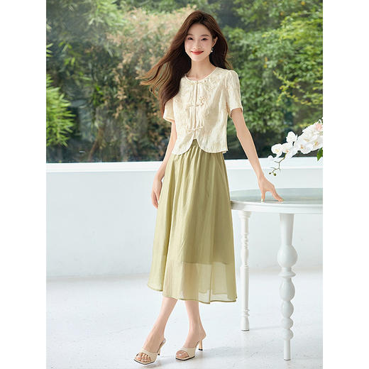 【专属特价】熙世界国风绣花盘扣上衣天丝半身裙子套装夏季新中式上下两件套 商品图4