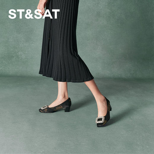 星期六经典方头钻扣粗跟单鞋SSC3111465 商品图5