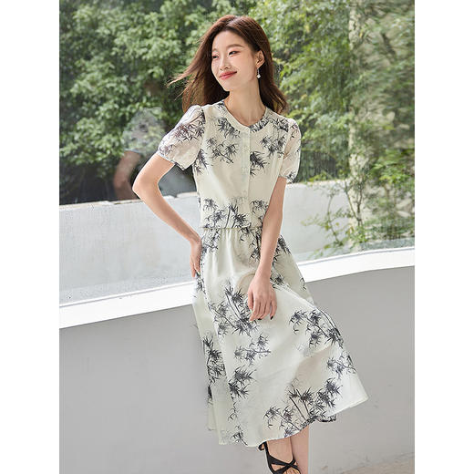 【专属特价】熙世界《町竹笙》国风水墨印花套装新中式气质上衣半身裙两件套 商品图1