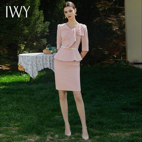 IWY/制服职业套装高端粉色连衣裙女名媛范假两件西装Q929