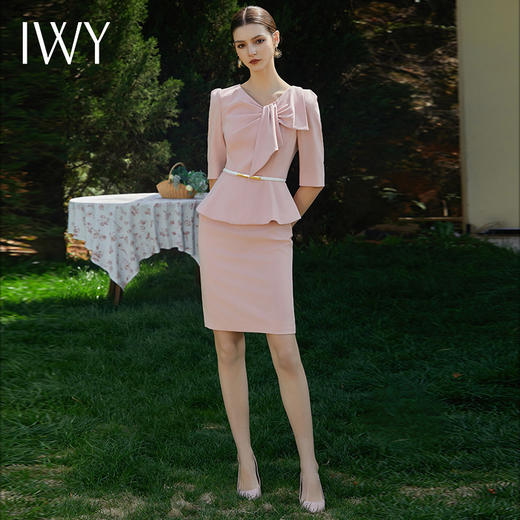 IWY/制服职业套装高端粉色连衣裙女名媛范假两件西装Q929 商品图0