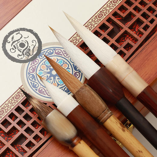 【庆学堂】名师定制毛笔-玄墨毛笔套装5支  书法专用笔  定制木盒 商品图1