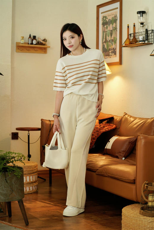 【从简条纹T】臣禾圆领短袖针织T恤JZ241090109【金猪甄选】 商品图5