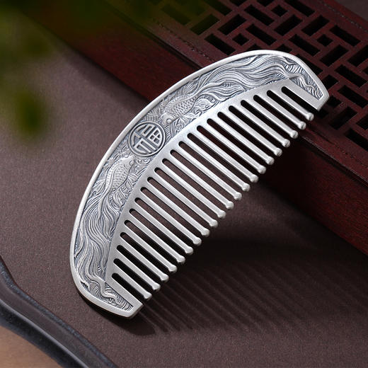 子佩集S999银双鱼泽福梳子【BX0320094】纯银梳子2407 商品图1