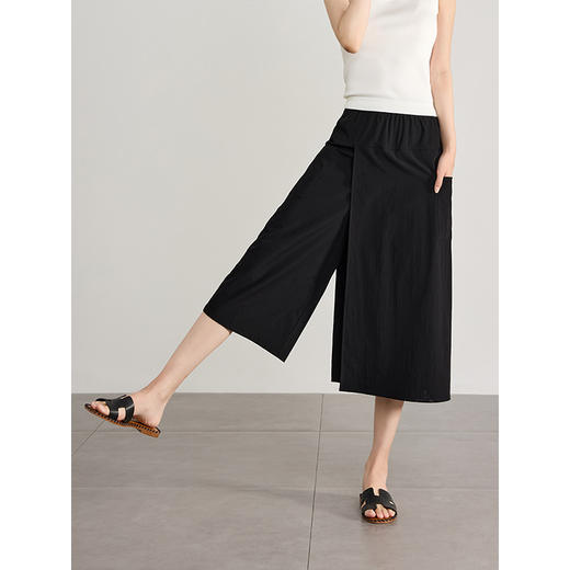 【专属特价】熙世界工装风围裹式休闲裤裙2025夏季新款黑色显瘦宽松阔腿裙裤 商品图1