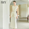 IWY/夏季新品米白色无袖西装上衣长裙套装裙轻奢干练女神范职业装CS2004 商品缩略图4