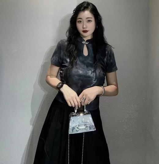 1-22GD扎染领口设计国风短袖小衫40612（灰） 夏季 142220040321 商品图2