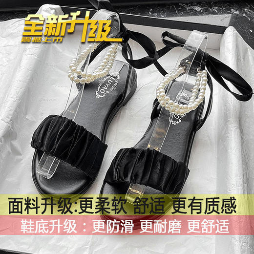 【超仙❗️法式珍珠网纱凉鞋】舒适又柔软， 如同踩在云端般的触感，wu敌好穿❗️女夏季2025年新款平底蝴蝶结仙女罗马沙滩鞋ins 商品图4