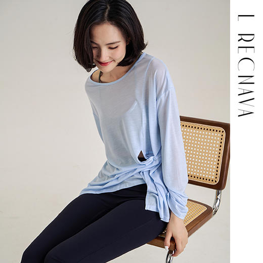 【100%天丝】侧边横纽扣 果冻长袖T 收腰显瘦 后背弧形镂空排汗 物理防晒罩衫上衣 商品图4