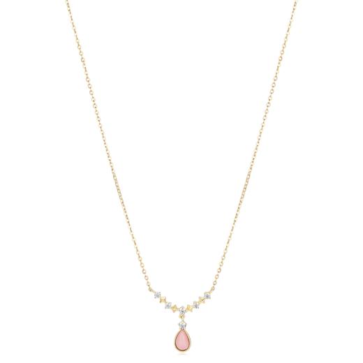 Oflye潮流饰品  粉色皇后女王贝水滴吊坠纯银项链女新款轻奢小众高级感锁骨链 商品图4