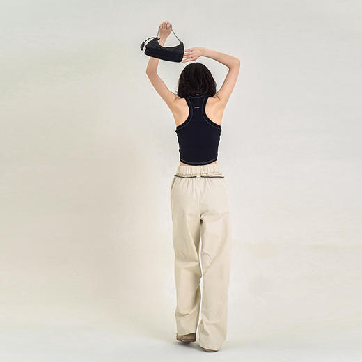 【80%棉 20%天丝】直筒镰刀裤 松紧腰撞色抽绳 脚口弧形倒V 显高显瘦休闲裤 商品图6