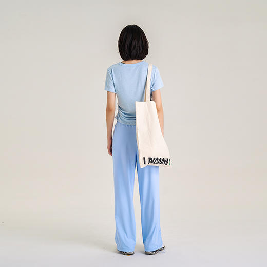 【天丝+羊毛】V领纽扣短袖T 腰部松紧显腰细 羊毛修身短袖上衣 商品图9