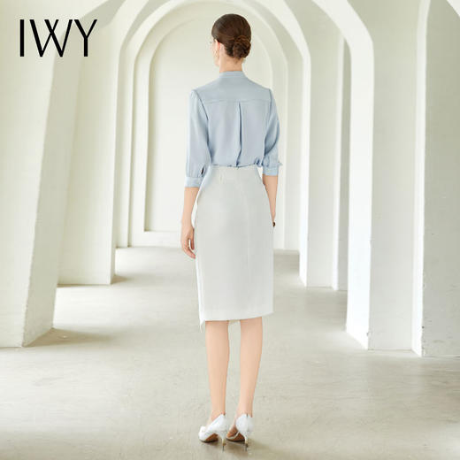 IWY/蓝色法式飘带领短袖衬衫通勤干练轻奢时尚轻薄百搭职业装B513-L 商品图4