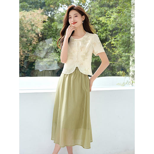 【专属特价】熙世界国风绣花盘扣上衣天丝半身裙子套装夏季新中式上下两件套 商品图3