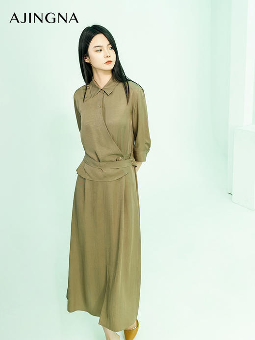 【商场同款】阿菁娜2024夏季新款假两件翻领收腰连衣裙A30X112066 商品图2