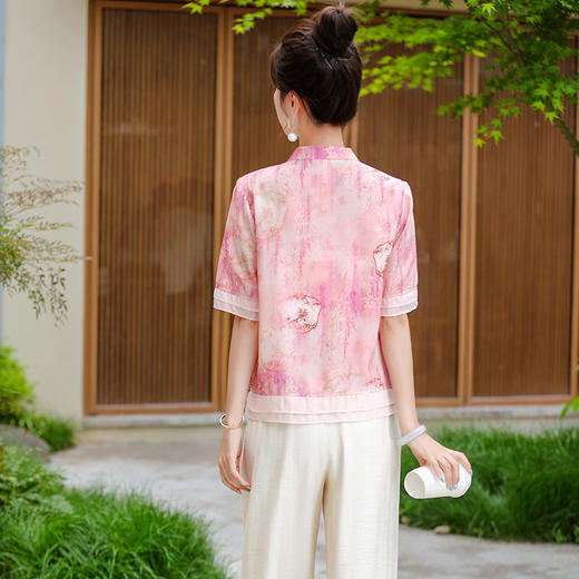 夏季薄款新中式国风印花短袖小衫直筒休闲裤两件套DDFUS24A03071 商品图3