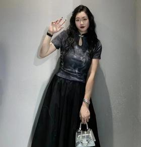 1-22GD扎染领口设计国风短袖小衫40612（灰） 夏季 142220040321