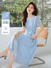 【专属特价】熙世界轻中式竹纹蓝色连衣裙2025夏新款气质收腰大方得体的裙子 商品缩略图0