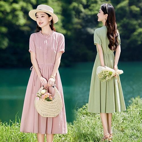 收腰印花文艺，复古中国风连衣裙HR-NYMYZ2603 商品图0