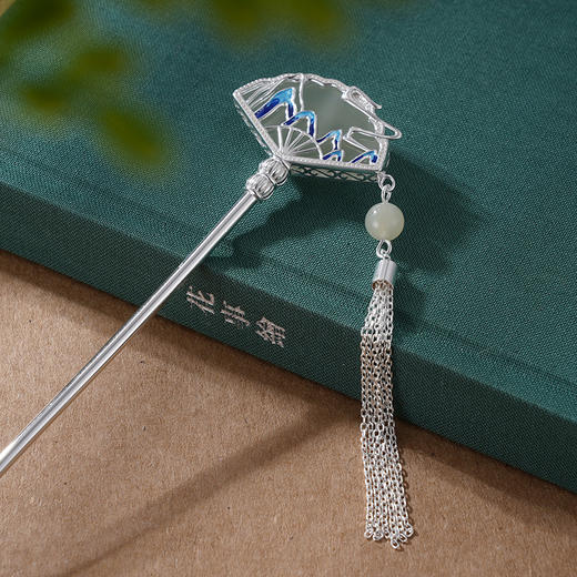 子佩集S925银【寒山烟云】发簪【WSJ0170】纯银发簪扇子扇形2407 商品图4