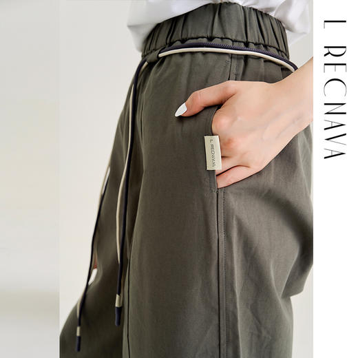 【80%棉 20%天丝】直筒镰刀裤 松紧腰撞色抽绳 脚口弧形倒V 显高显瘦休闲裤 商品图5