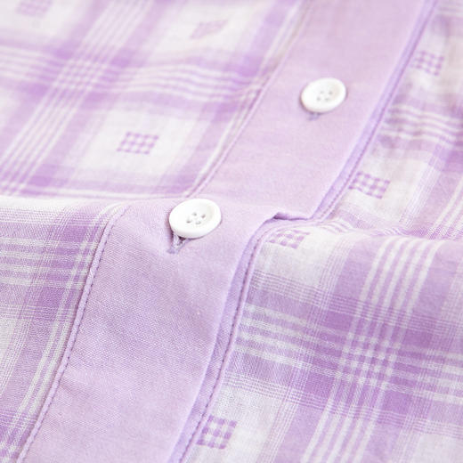 纯棉短袖家居服女春夏薄款双层纱格子过膝七分裤睡衣套装 商品图6