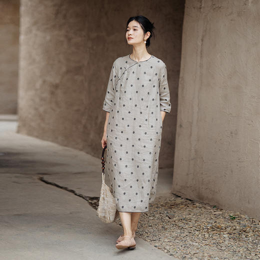 绽放427-429朵/新中式衬衫&连衣裙色织亚麻波点国风斜襟盘扣小衫 商品图1