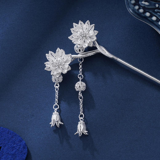 子佩集S990银【清莲出尘】发簪【QFFZ007】纯银发簪花丝2407 商品图1