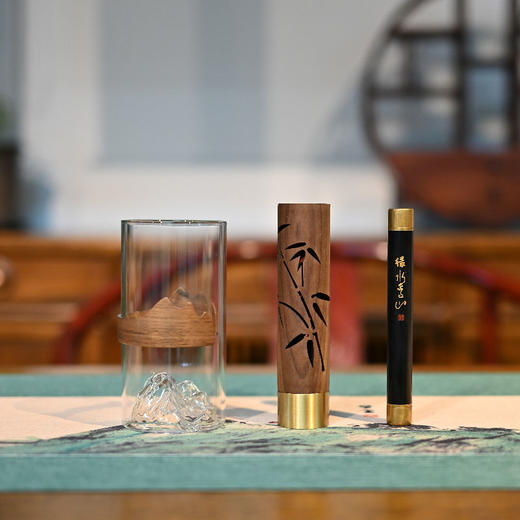 羽诗制造出品 翠竹凝香观山杯铜木熏香器香管礼盒套装 商品图0