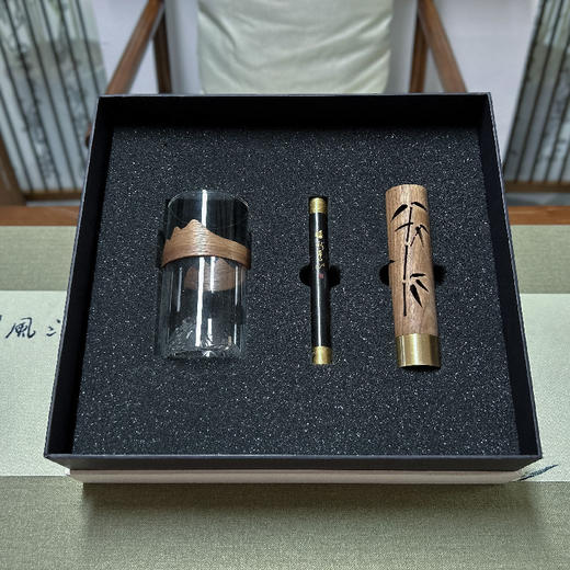 羽诗制造出品 翠竹凝香观山杯铜木熏香器香管礼盒套装 商品图4