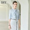 IWY/蓝色法式飘带领短袖衬衫通勤干练轻奢时尚轻薄百搭职业装B513-L 商品缩略图0