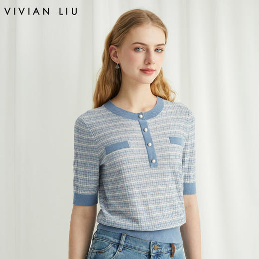 VIVIAN LIU薇薇安刘TR2416303春女装新款花纱小香风五分袖毛衫 商品图0