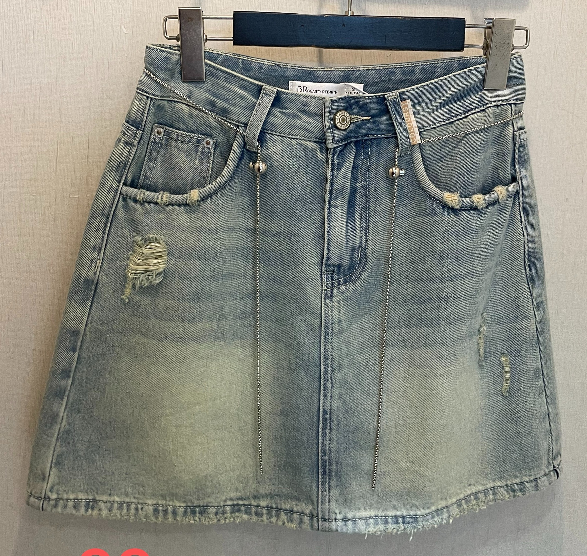 （无饰品）GD高腰破洞牛仔短裙40411 夏季 999222520576