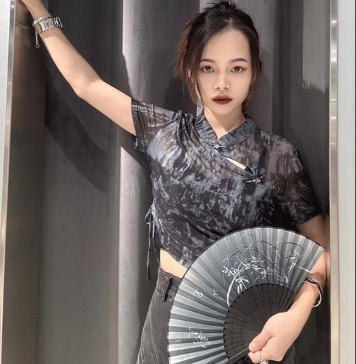 4-22GD双侧抽绳国风小衫40612（黑） 夏季 142220050321 商品图0