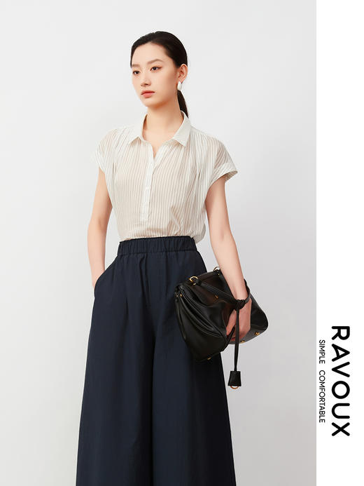 263030101竖条纹落肩袖上衣 商品图0