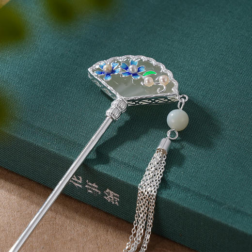 子佩集S925银【花摇水影】发簪【WSJ0169】纯银发簪扇子扇形2407 商品图4