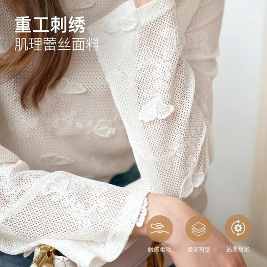 
OLrain欧芮儿法式蕾丝雪纺衫女早秋镂空设计感简约宽松长袖上衣 商品图4