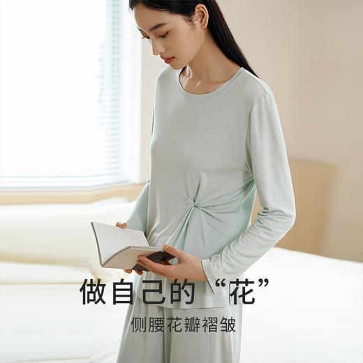 【深睡眠蚕丝睡衣】金三塔真丝睡衣针织扭结衣裤套100%桑蚕丝长袖家居服  YZFEC202 商品图2