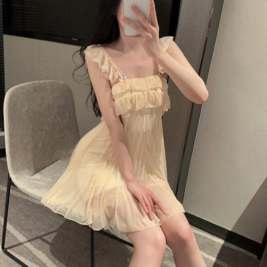 【夏季性感甜美少女一字肩睡裙】浪漫又迷人一字肩睡裙，蕾丝花边甜美又好看，纯欲少女感十足网纱吊带裙公主风睡衣柔软外穿QQ 商品图2