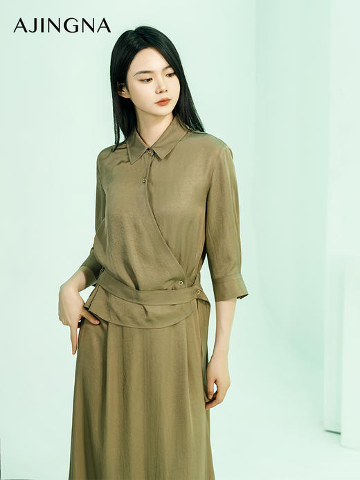 【商场同款】阿菁娜2024夏季新款假两件翻领收腰连衣裙A30X112066 商品图3