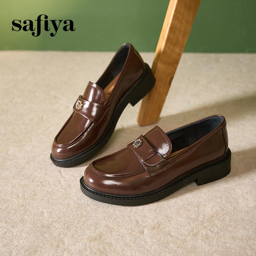 Safiya/索菲娅2024复古玫瑰扣百搭一脚蹬粗跟软底英伦乐福鞋 SF43112155 商品图3