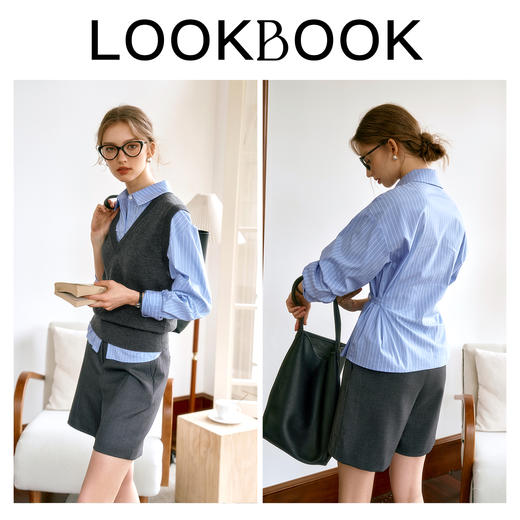 
OLrain欧芮儿法式条纹衬衫女秋季翻领通勤开衫设计感收腰百搭衬衣 商品图4