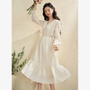 温柔白月光肌理花边长袖连衣裙女V领收腰A摆连衣裙V2942239 商品缩略图1