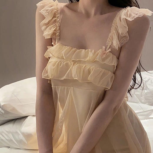 【夏季性感甜美少女一字肩睡裙】浪漫又迷人一字肩睡裙，蕾丝花边甜美又好看，纯欲少女感十足网纱吊带裙公主风睡衣柔软外穿QQ 商品图4