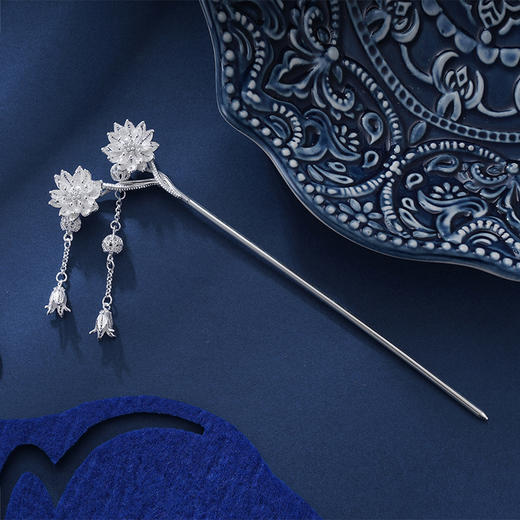 子佩集S990银【清莲出尘】发簪【QFFZ007】纯银发簪花丝2407 商品图3